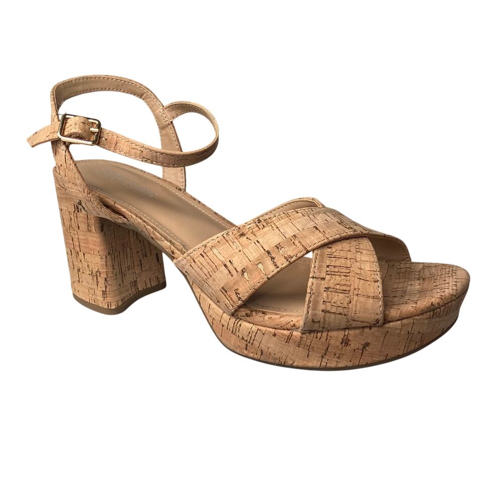 Reaction Kenneth Cole Sandals Women Sz 9 Brown Cork Platform Block Heel
